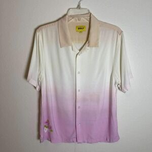 GOLF Wang‎ Mens Small Raspberry Ombre Rayon Camp Collar Button Up Shirt Pink
